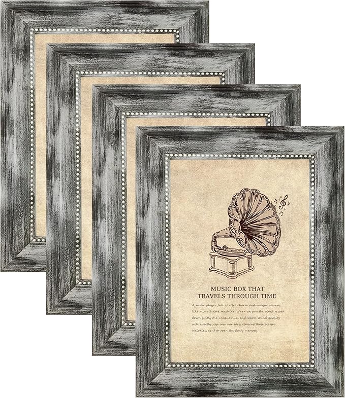 4x6 Picture Frames Set of 4 Vintage Photo Frame, Rustic Retro Photo Frame with Real Glass,Decorative Art Wall Mount and Tabletop Display Family Friends Wedding Gift