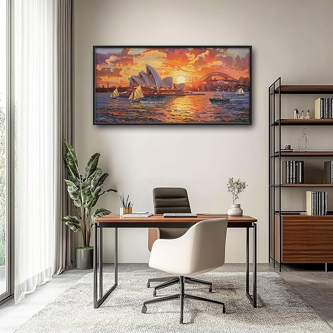 Sydney Opera House Large Wall Art for Living Room Framed, Sydney Wall Decor Pictures, Cityscape Canvas Print Painting, Aesthetic Artwork Bedroom Office Home Decor 60"x30"