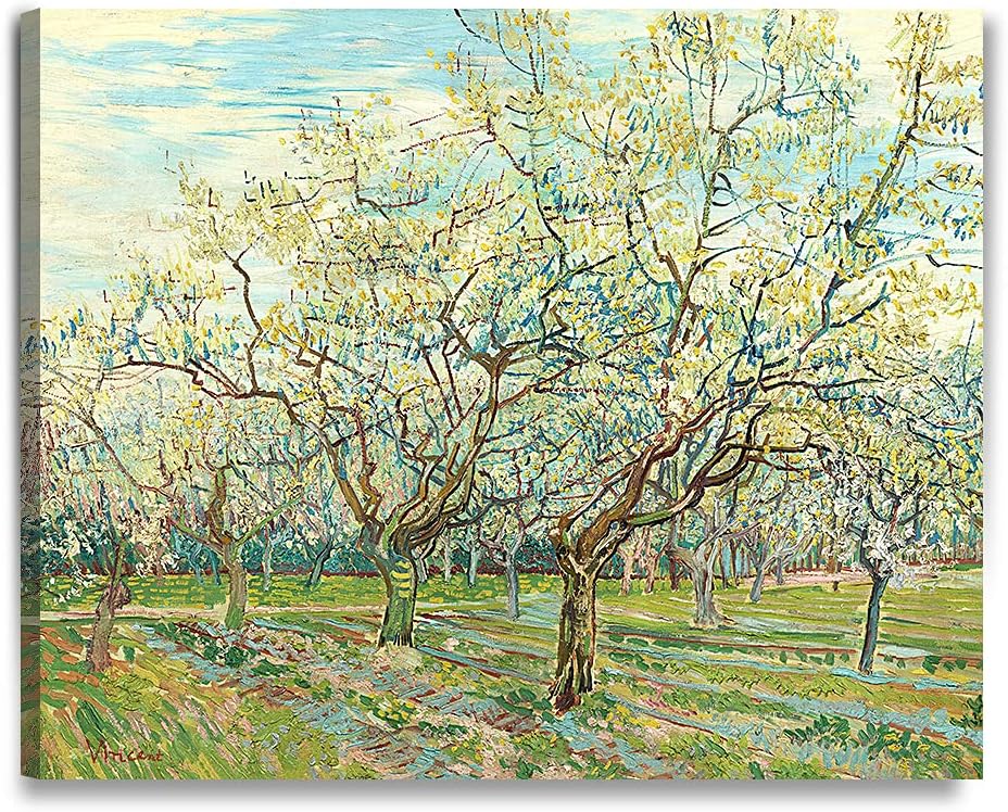 DECORARTS - The White Orchard, Vincent Van Gogh Art Reproduction. Giclee Print on Canvas. Wall Art for Home. 40x32