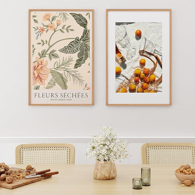 20x30 Picture Frame, Rustic Wood 20 x 30 Poster Frames for Wall, Oak Wood Picture Frames 20 by 30 with Real Glass, 20x30 Frame Matted for 16x24, Large Wooden Photo Frame 20x30 Inch, Oak Color, 1 Pack