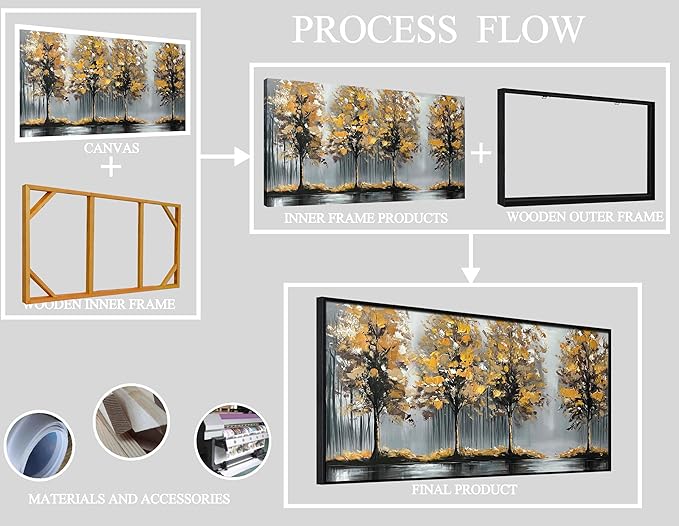 Gold Tree Canvas Hand Painted Wall Art for Living Room - Modern Office Artwork Wall Decor - Framed Wall Art for Bedroom Size 29" x 59"