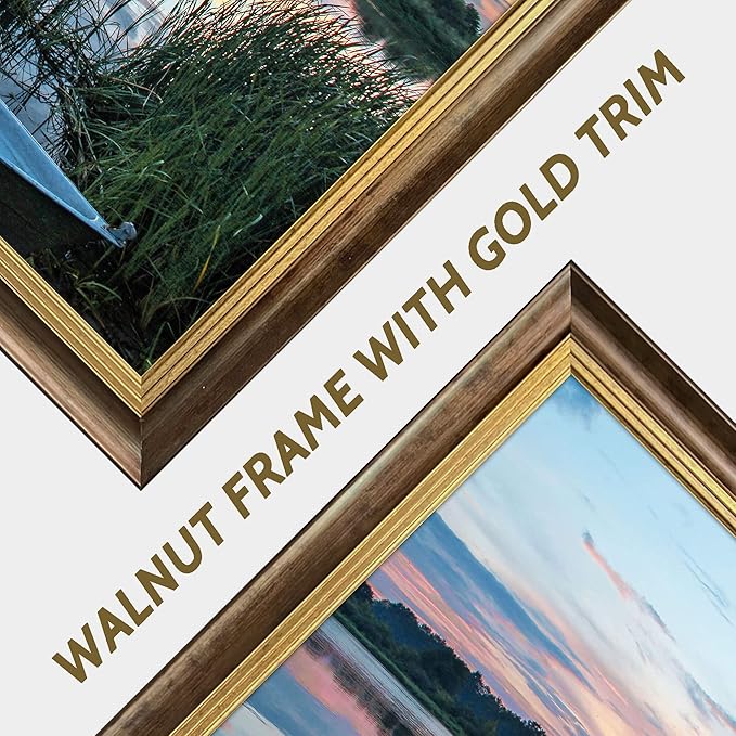 Lake Scene Canvas Wall Art: Large Framed Landscape Print Picture Relaxing Gorgeous Sunset Forest Artwork Calming Boat Reed Painting Contemporary Country Scenery Photo for Living Room Office