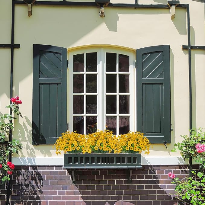 21 Bundles Outdoor Artificial Flowers UV Resistant Fake Silk Flowers No Fade Faux Plastic Plants Garden Porch Window Box Decoration(Yellow)