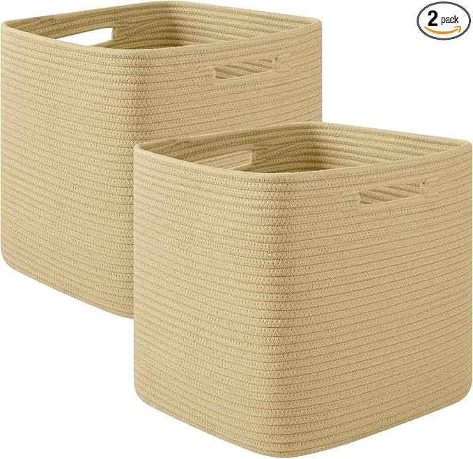 OIAHOMY Storage Cubes, 13 Inch Cube Storage Organizer, Collapsible Storage Bins, Baskets for Organizing, Storage Bins for Shelves-Hemp Yellow, 2-PACK