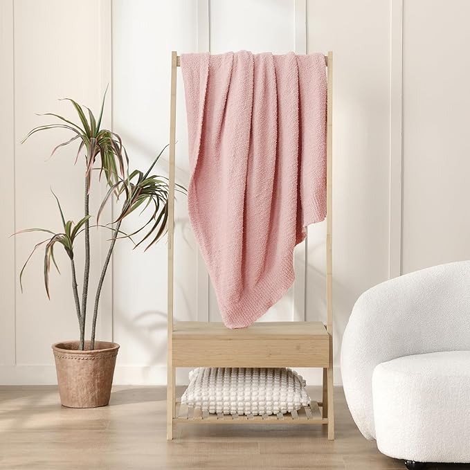 Knit Throw Blanket Super Soft Warm Blanket for Couch Lightweight Cozy Blanket for Bed Sofa 50x60 Inches Pink