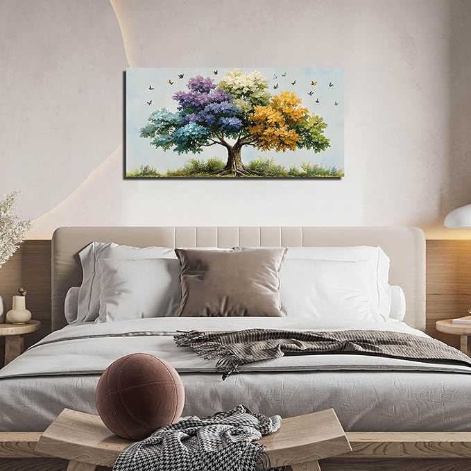 Kepgonegu Large Tree of Life Wall Art for Living Room Landscape Canvas Prints Colorful Butterfly Art for Bedroom Home Office Size 20x40