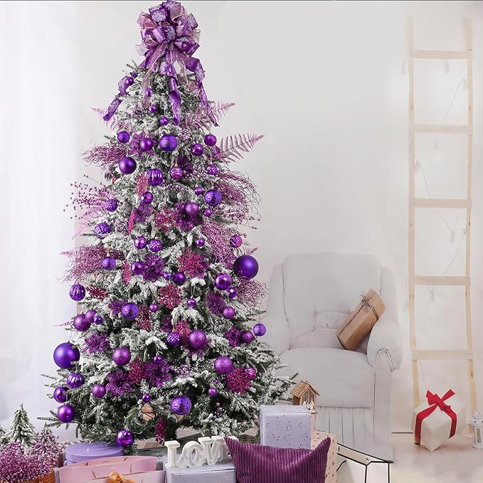 Wironlst Christmas Ball Ornaments - 30pcs Shatterproof Plastic Christmas Ornaments Hanging Ball Decorations for Xmas Tree, Holiday, Wedding, Party (Multi-Size, Purple)