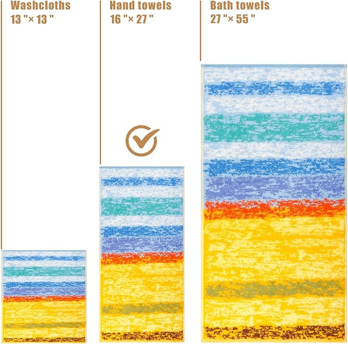 SEMAXE 12 Pack Hand Towels for Bathroom, 100% Cotton Towels with Hanging Loops, Soft & Highly Absorbent, Hand Towel Set for Gym, Shower, Hotel, Spa and Kitchen, Colorful Towel - Wheat Field Collection