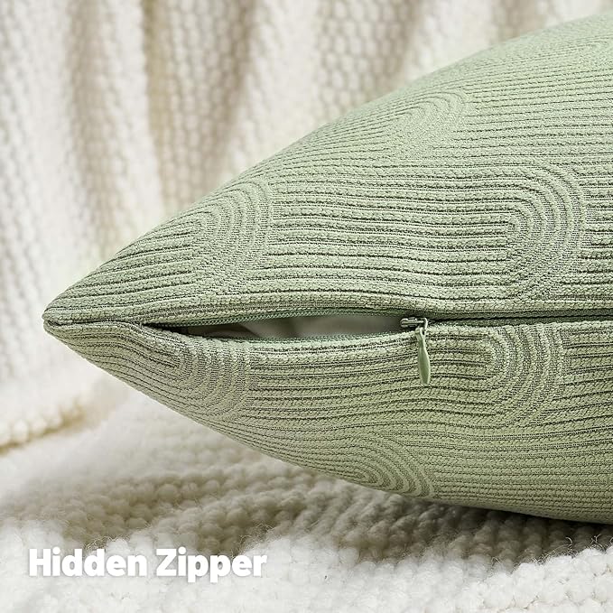FUTEI Pea Green Chenille Decorative Throw Pillow Covers 16x16 Inch Set of 2,Soft Cozy Striped Geometric Patterns Cushion Case,Modern Home Decor for Couch Bed Living Room