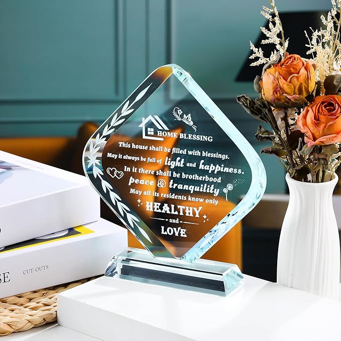 Qianwei House Warming Gifts New Home Crystal Bless This Home Plaque Best Hosewarming Presents 2025 New House Gifts for Couple Women Men