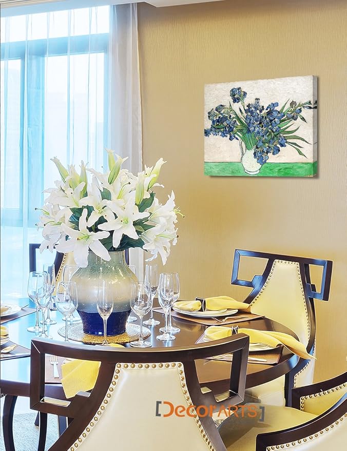 DECORARTS - Vase with Irises1889, Vincent Van Gogh Art Reproduction. Giclee Canvas Prints Wall Art for Home Decor 20x16