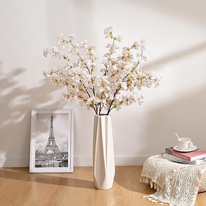Sunm Boutique Silk Cherry Blossom Branches, Artificial Cherry Blossom Tree Stems Faux Cherry Flowers Vase Arrangements for Wedding Home Decor, Set of 5