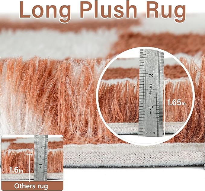 Checkered Rug 8x10 for Living Room, Rose Pink Modern Shag Rug Washable Non-Slip Large Area Rug Super Soft Indoor Fuzzy Carpet Fluffy Rugs for Bedroom Home Aesthetic Decor