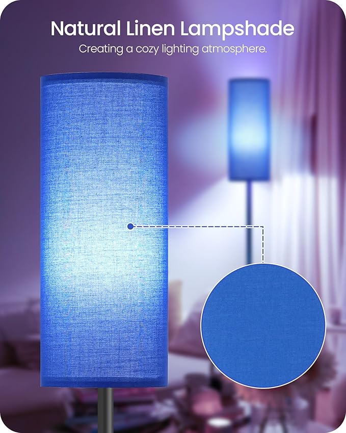 Dimmable Blue Floor Lamp for Living Room with Remote and Foot Switch, Corner Floor Lamp for Bedroom, 64.4" Standing Tall Lamp, 10W 900LM Bulb Included, 3000K-6500K, Linen Shade, FCC Listed U06LD05W1