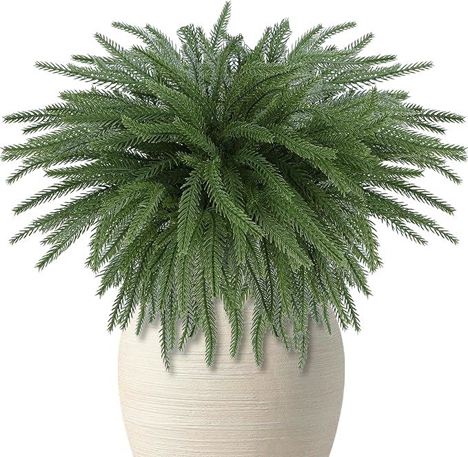 DR.DUDU Christmas Decorations Indoor - 8 Pack 18 in Norfolk Pine Stems, Real Touch Artificial Greenery for DIY Wreaths, Vase Filler & Holiday Decor, Faux Pine Branches for Table Centerpieces & Home