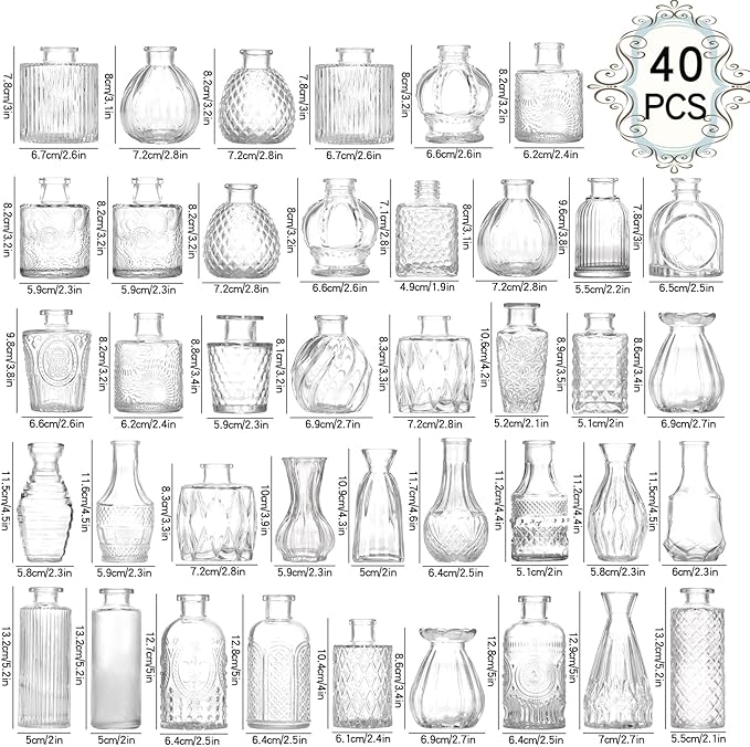 Bud Vases Set of 40 Pcs,Small Flower Vases for Centerpieces,Glass Bud Vase in Bulk,Vintage Bud Vase for Wedding Table Centerpieces Decoration, Home Table Party Decor, Christmas,Anniversary,Clear