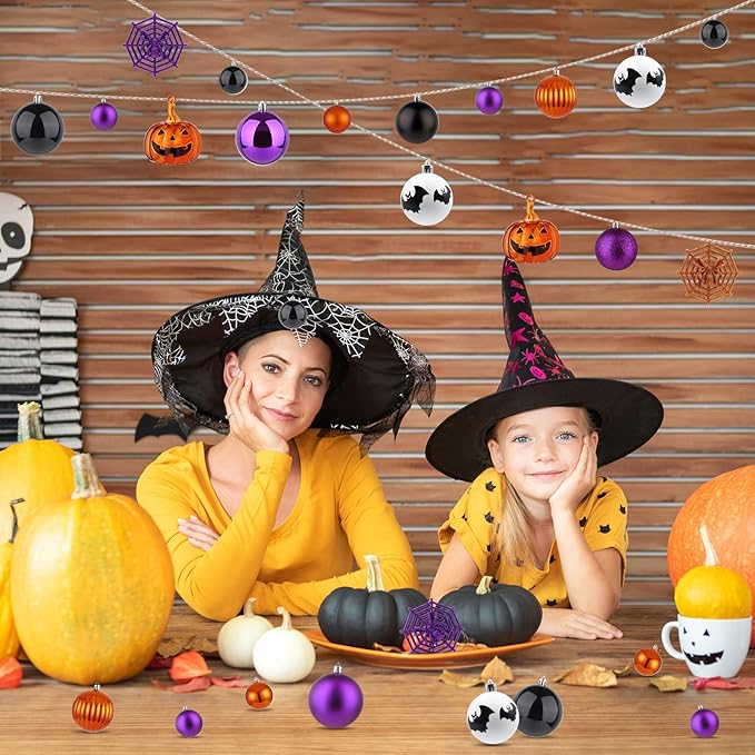 Halloween Ornaments Tree Decorations, 61 Pack Shatterproof Halloween Hanging Ball Ornaments Set with Loop for Party Holiday Indoor Home Decor