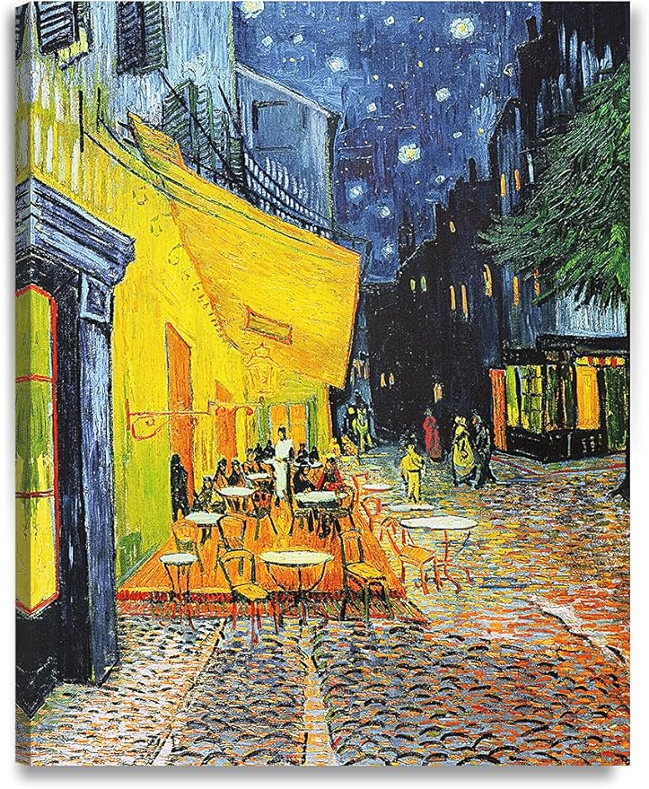 DECORARTS - Cafe Terrace At Night. Vincent Van Gogh Art Reproduction. Giclee Print on Canvas. Wall Art for Home. 40x32