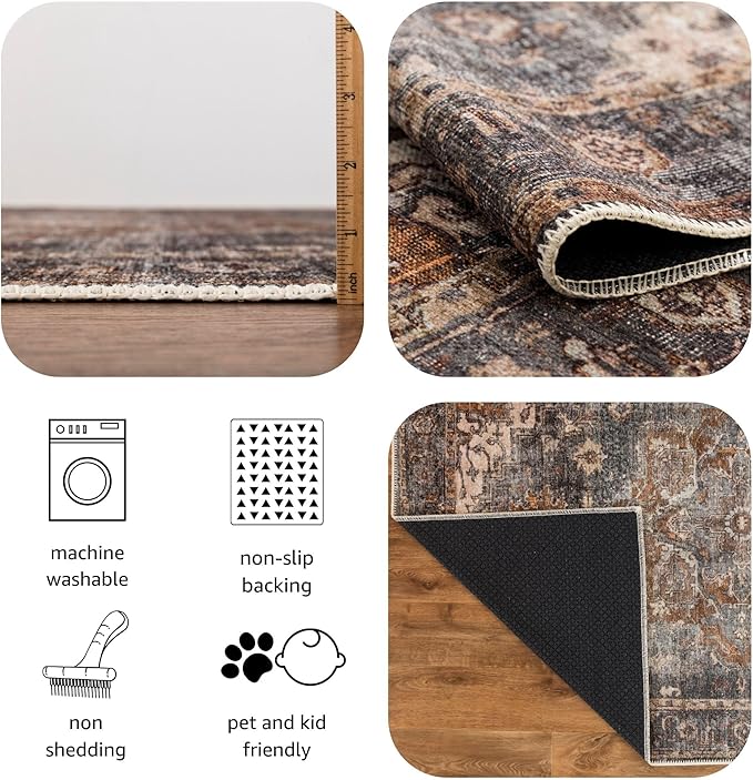 Keen Home Design 2x10 Rug - Machine Washable Runner with Non-Slip Backing, Ideal for Hallway, Entryway, Kitchen, Laundry Room - Vintage, Easy Clean, Durable, Low Pile Rug - (2'6" x 10')