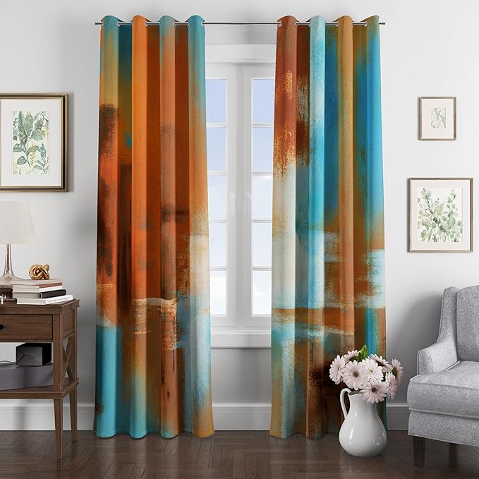 Asuexpect Rust Curtains 2 Panels Abstract Curtain Room Darkening Grommet Window Treatments Modern Decorative for Bedroom Living Room, 52x84 Inches