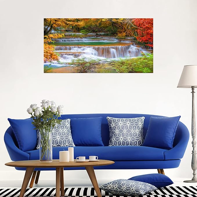 DZL Art S75375 Large Wall Art Canvas Prints Waterfall In Deep Rain Forest Jungle Painting Framed wall art for living Room Bedroom and Office Home Decor Artwork