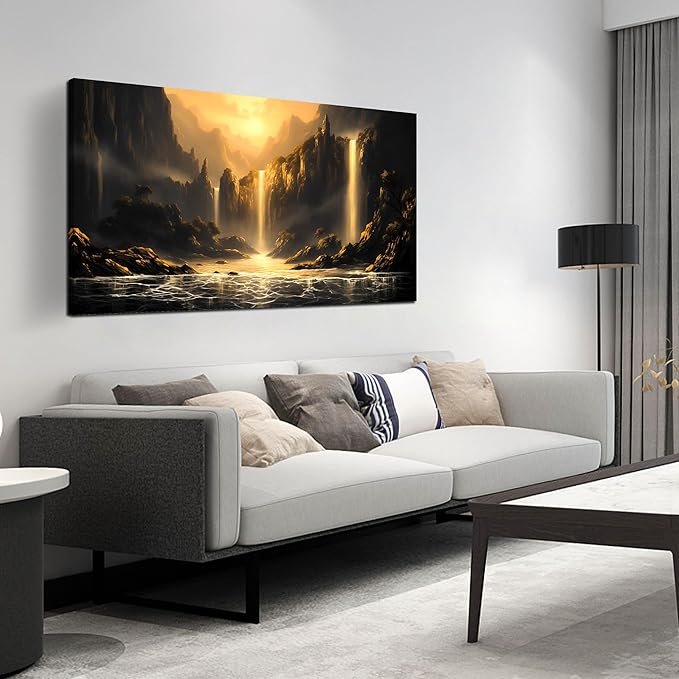 Waterfall Pictures Wall Decor for Living Room Mountain Canvas Wall Art for Office Modern Wall Art for Dining Room Size 24" x 48"