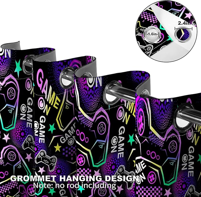 MissHope Gaming Curtains Boys Teen Girls Gamer Game Controller Curtain Men Dad Husband Game Handle Decor Bedroom Living Room Darkening Grommet Window Drapes 2 Panels, 52x84Inch
