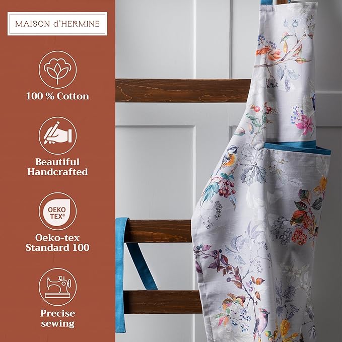Maison d' Hermine 100% Cotton Apron for women with Pocket Kitchen Chef Apron for Men Cooking Gardening Server Waitress
