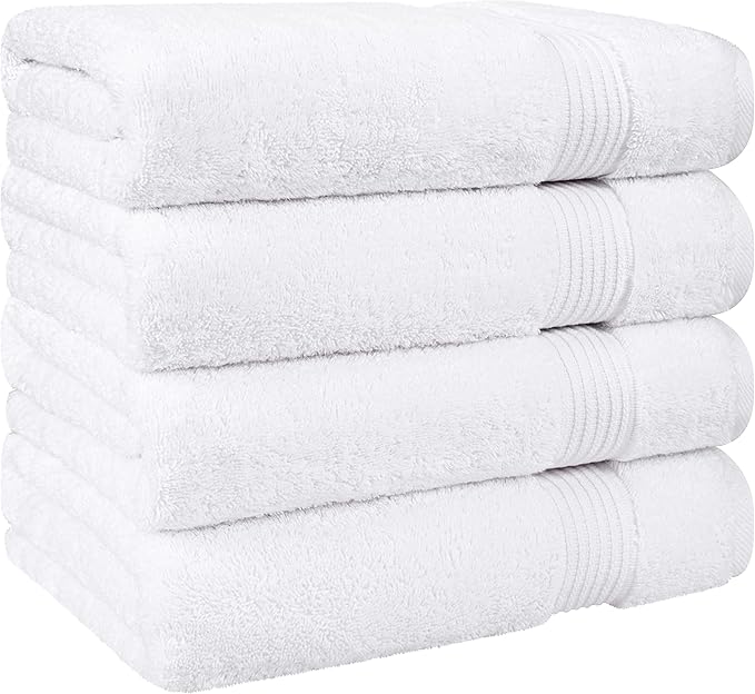 Cotton Paradise 4 Piece Turkish Bath Towels for Bathroom, Extra Large Soft Plush Towels Bathroom Set, White