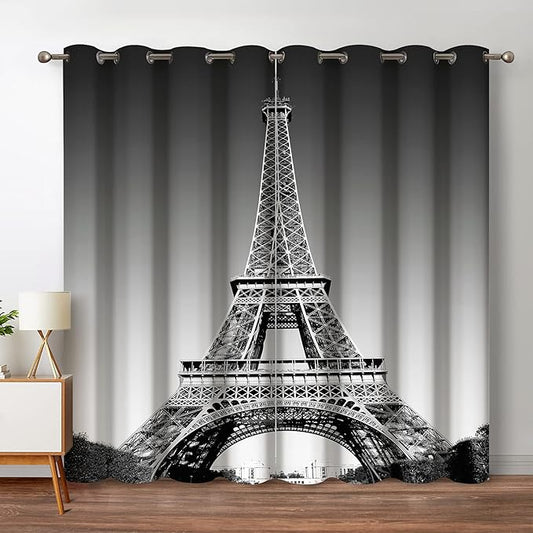 Jekeno Paris Eiffel Tower Blackout Curtains Paris Landmark Picture of Famous Place Cityscape Scene Decor for Bedroom Living Room Grommet Window Drapes 2 Panel Set, 52"x84"