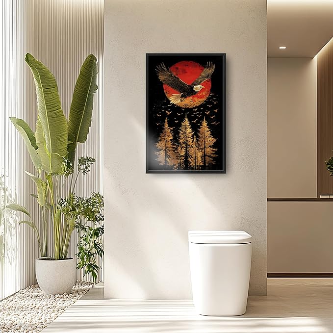 Lovira Bald Eagle Large Wall Art Eagle Japanese Sun Forest Canvas Wall Decor Pictures Prints Painting Framed Modern Vertical Artwork for Living Room Bedroom Bathroom Office 24"x36"