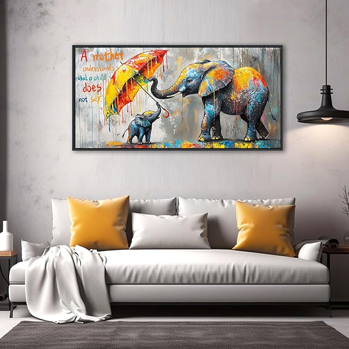 QZQCBLC Large Canvas Wall Art - Abstract Modern Street Art Graffiti Pictures Artwork Inspirational Animal Elephant Painting for Living room Bedroom Children's Room Framed Wall Decor 24x48 IN