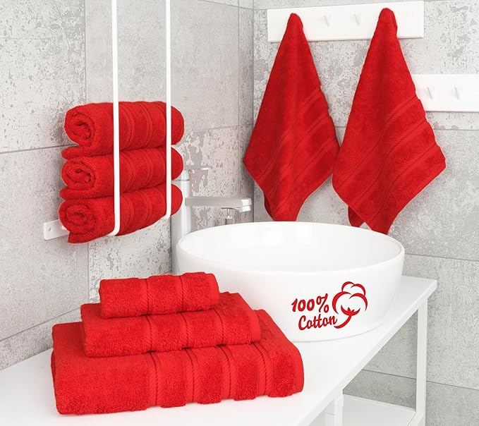 American Soft Linen Luxury 6 Piece Towel Set, 2 Bath Towels 2 Hand Towel 2 Washcloths, 600 GSM 100% Cotton Turkish Towels for Bathroom, Red Towel Sets