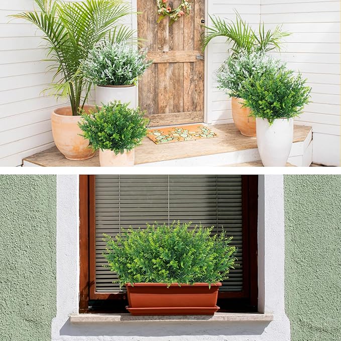 RECUTMS Spring Decoration, Artificial Greenery,Outdoor Artificial Flowers Fake Outdoor Plants, Faux Greenery for Indoor Outside Hanging Plants Garden Porch Window Box Home Farmhouse Décor(Green)