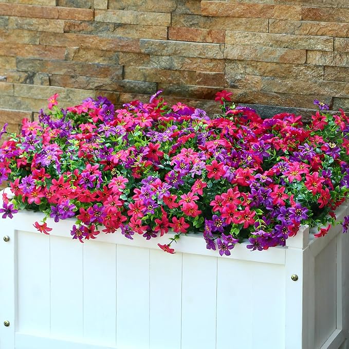 SHareconn 40 Bundles Artificial Flowers for Outdoors Spring Decoration, Fake Silk Realistic Faux Plants UV Resistant for Outdoor Planter Porch Patio Summer Outside Decor, RosyPurple