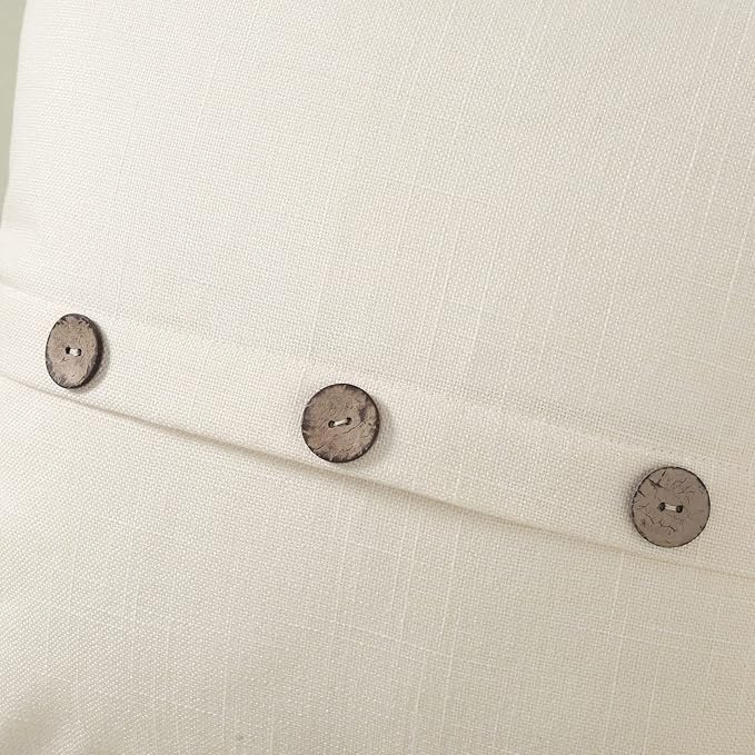 HAUSSY Cream White Linen Decorative Throw Pillow Covers 14x14 Inch Set of 2,Square Cushion Case with 3 Vintage Buttons,Modern Farmhouse Home Decor for Couch,Bed