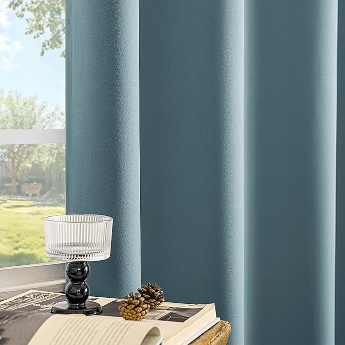 Beauoop Dusty Blue 100% Blackout Curtains 84 Inch Long 2 Panels for Bedroom Living Room Solid Room Darkening Thermal Insulated Soundproof Energy Saving Grommet Top Window Treatment Drapes,52x84 2 Set