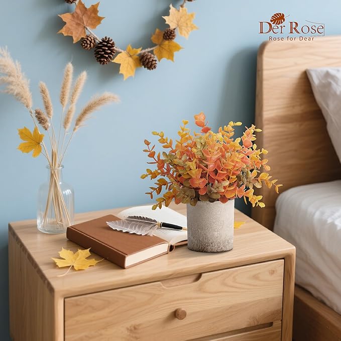 Der Rose 3 Pack Fall Mini Potted Fake Plants Artificial Plastic Eucalyptus Plants Topiaries Fall Decorations for Home Office Desk Farmhouse Room Bathroom Fall Decor