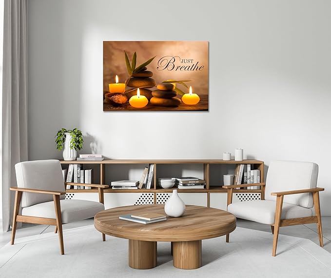 YIOZHAOFH Zen Wall Decor Just Breathe Motivational Bathroom Wall Art Yoga Room Poster for Women Spa Picture Painting Spiritual Artwork Framed for Living Room Ready to Hang (28L x 44W)