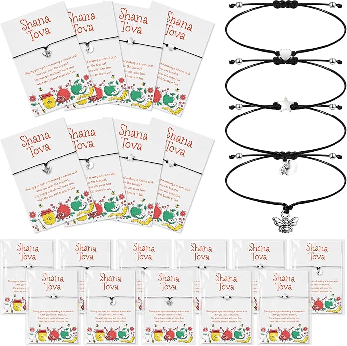 Rosh Hashanah Decorations 4 Styles Bracelets Shana Tova Jewish New Year Party Favor Bracelet Adjustable Strings Shana Tova Cards Jewish Holiday High Holy Day Favors Supplies