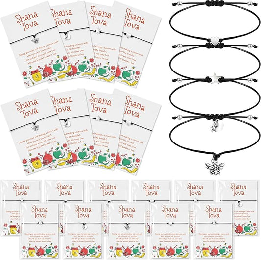 Rosh Hashanah Decorations 4 Styles Bracelets Shana Tova Jewish New Year Party Favor Bracelet Adjustable Strings Shana Tova Cards Jewish Holiday High Holy Day Favors Supplies
