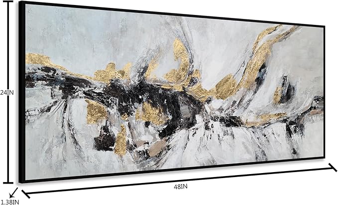 Yihui Arts Black White Gold Canvas Wall Art Hand Painted Abstract Painting Modern Decor