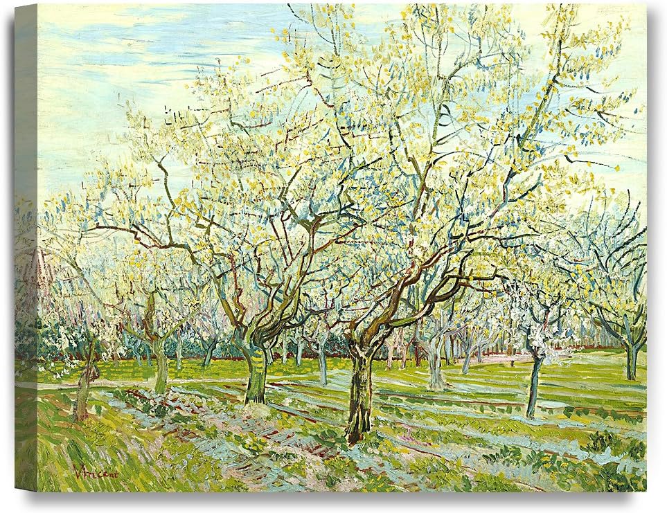 DECORARTS - The White Orchard, Vincent Van Gogh Art Reproduction. giclee print canvas art for wall decor 20x16