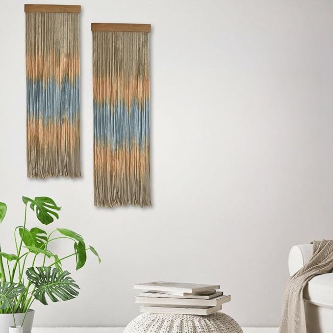 Knots & Beyond Gray Colored Macrame Wall Hanging, Yoga Tapestry Wall Hanging, Boho Yarn Wall Art, Modern Bohemian Wall Decor, Quantity 1, 12" x 37"