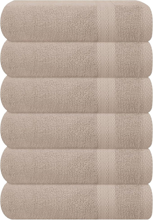 GLAMBURG Ultra Soft 6-Piece Hand Towel Set 16x28-100% Ringspun Cotton - Durable & Highly Absorbent Hand Towels - Ideal for use in Bathroom, Kitchen, Gym, Spa & General Cleaning - Tan