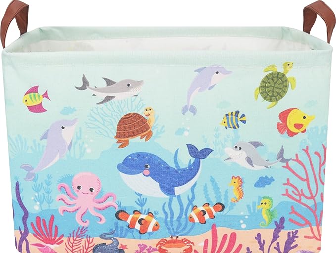 CLOCOR Rectangular Storage Basket Empty,Gift Basket,Waterproof Storage Bin with Handles,Room Decor(Under The Sea)