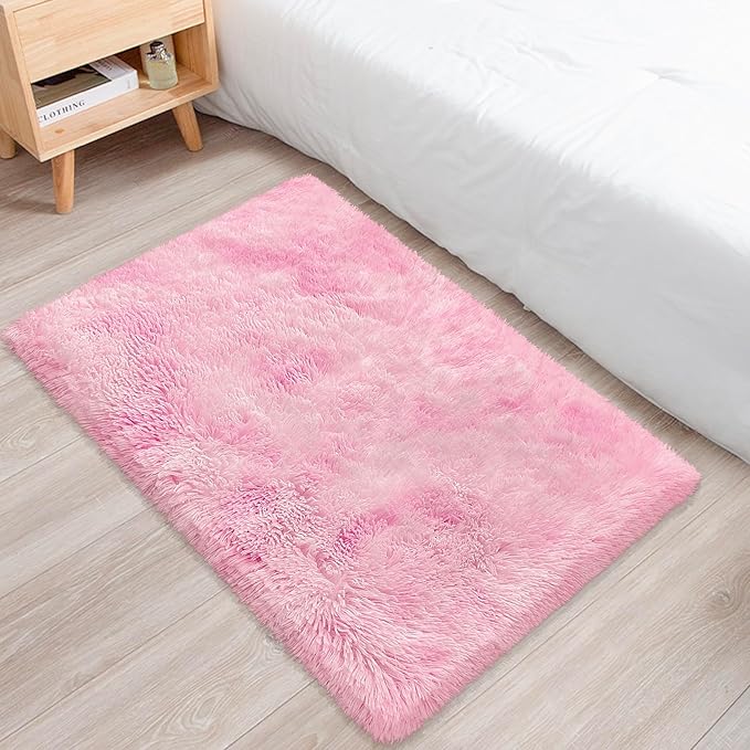 Small Area Rug for Bedroom 2x3ft Mini Tie-Dye Pink Fluffy Rug Mat Bedside Throw Rug for Kids Room Boys Teens Nursery Baby Dorm Living Room Home Decor Aesthetic Carpets