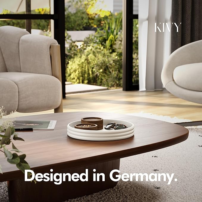 KIVY Round Decorative Concrete Tray 11x1,5 Inch - Modern Circle Coffee Table Tray - Home Decor Flat Bowl for Livingroom & Bedroom - Bandejas Decorativas - Circle Coffee Table Centerpiece (Cream)