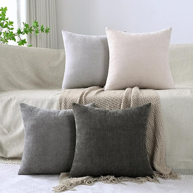 Set of 4 Soft Textured Decorative Throw Pillow Covers 20x20 Inch Cozy Farmhouse Cushion Cover Square Accent Pillow Cases for Bed Couch Sofa Living Room, Grey Series