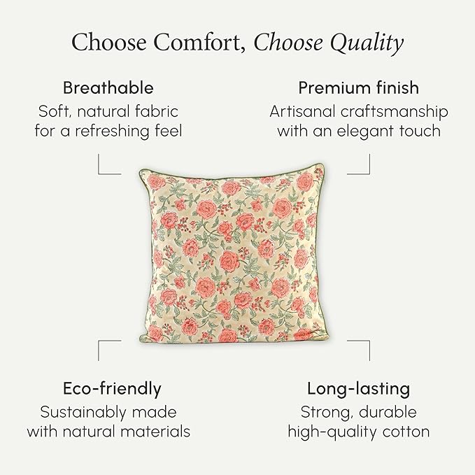 CPC 100% Cotton Throw Pillow Covers 24x24 Inch, Set of 2 Orange Block Print Pattern Couch Pillow, Cute Boho Decorative Pillows for Living Room, Bedroom with Hidden Zipper- Fire Opal